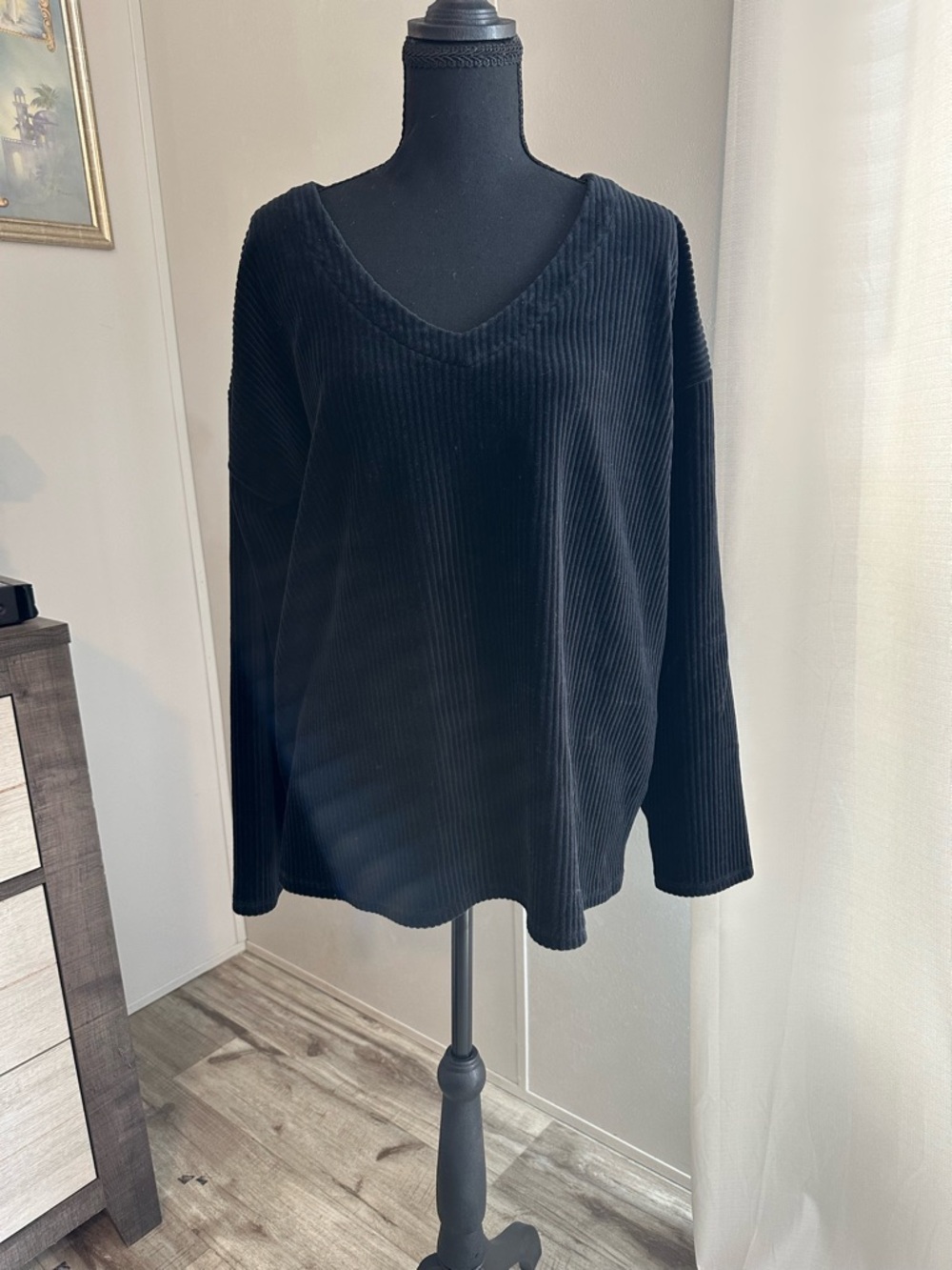 J. Jill Black Ribbed V-Neck Top